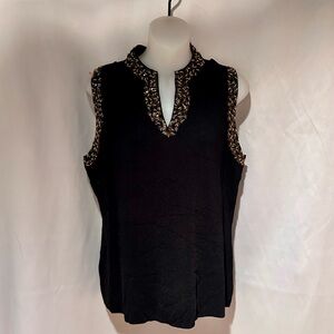 Vintage Elegant Black Knit Sleeveless Beaded Dressy Beaded Tank Top